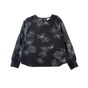 MELLODAY‎ Black White Floral Print Long Sleeve Blouse Women's Smallize S